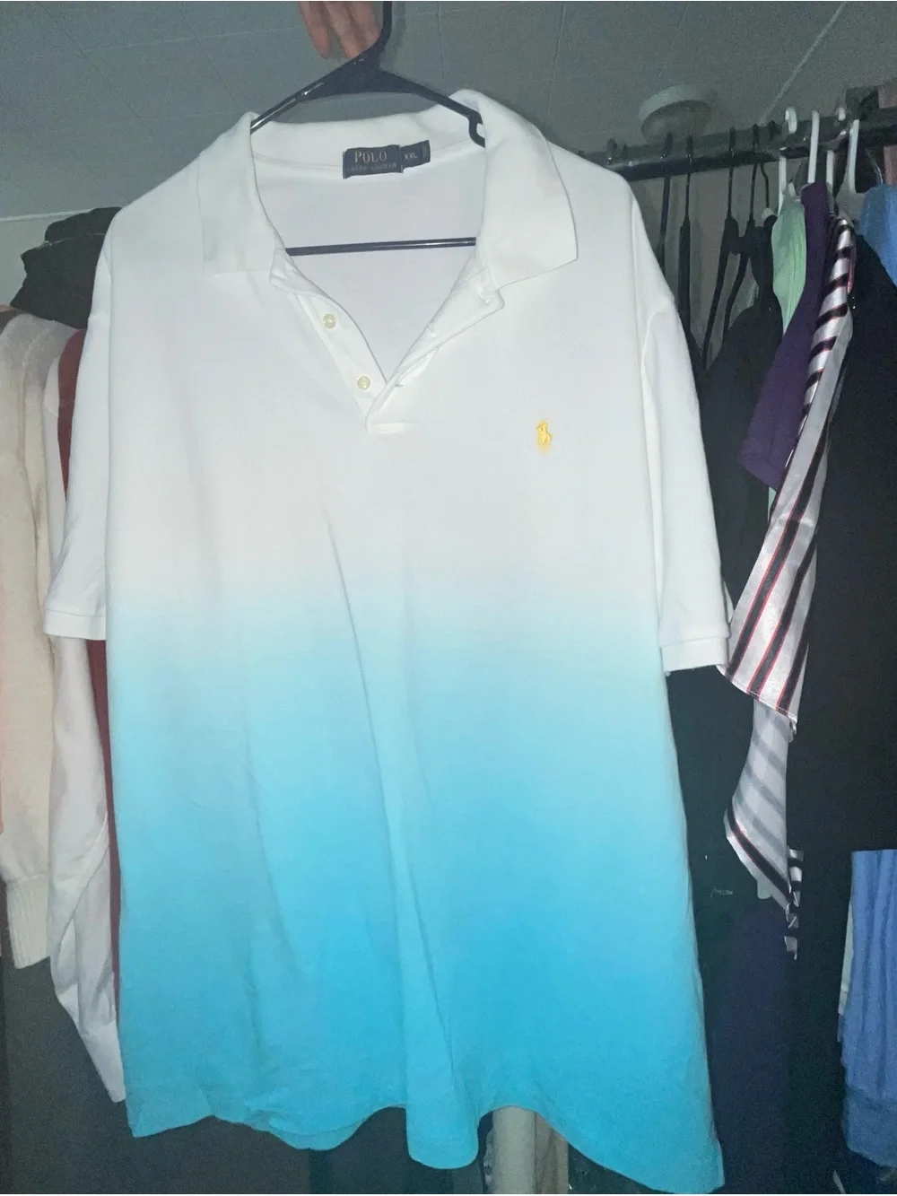 Polo by Ralph Lauren White to Aqua Ombre Short Sleeve Polo